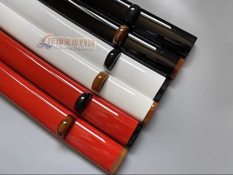 Quality 76cm Lacquared Wooden Saya Scarbbard Sheath with Black/Yellow Bufflo Horn Inlaid for Japanese Bushido Katana Sword