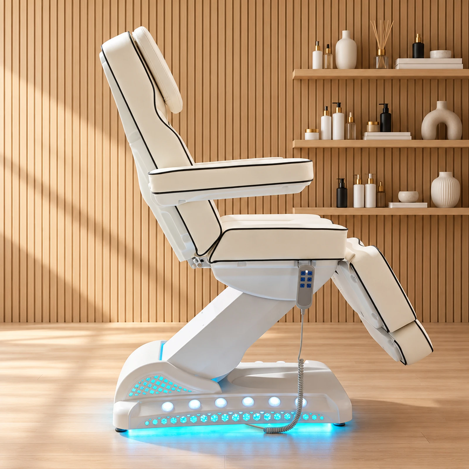 Electric Facial Bed Beauty Salon Chair with LED Light, 3-Section Adjustable Massage Table for Spa Lash Tattoo Treatment