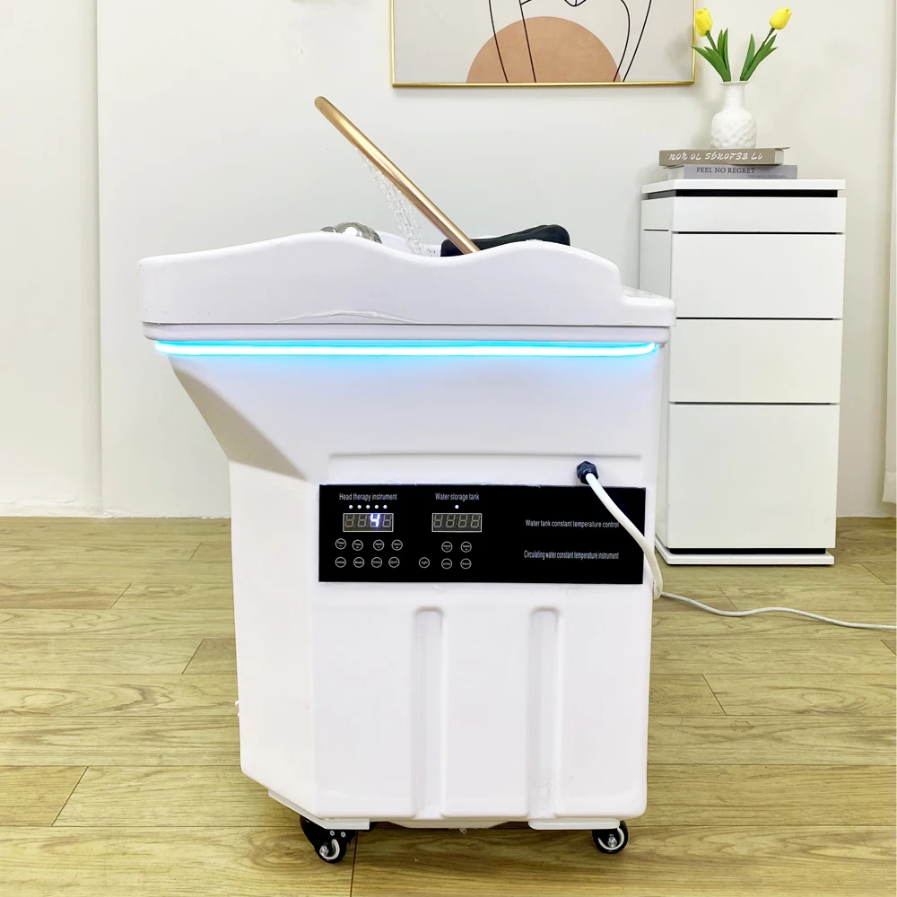 حوض شامبو سبا الرأس مع خزان تخزين المياه سعة 60 لتر، تسخين المياه، لا حاجة لتوصيل أنابيب المياه، حوض سبا الرأس لسرير التدليك