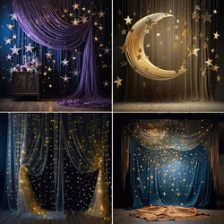 Mehofond Photography Background Blue Curtain Glitter Stars Moon Kids Birthday Party Wedding Portrait Decor Backdrop Photo Studio