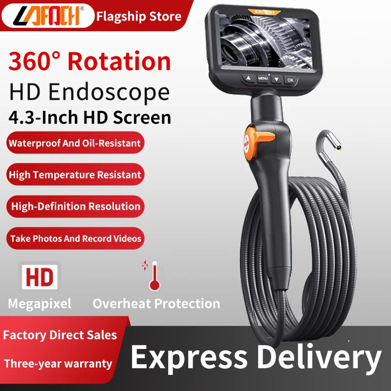 

360 Articulating Borescope 1080P 6.2mm 4.3inch LCD Monitor Industrial Inspection Camera With 2 Way Articulation For Automotive