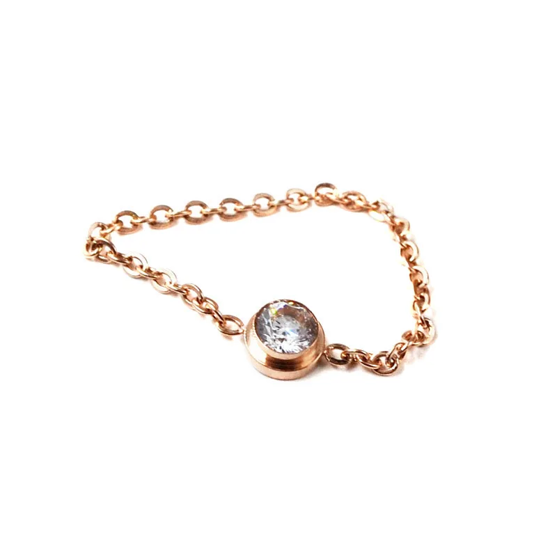 Fashion Stainless Steel Ring Women AAA+ Cubic Zirconia Single Stone Chain Rings Jewelry