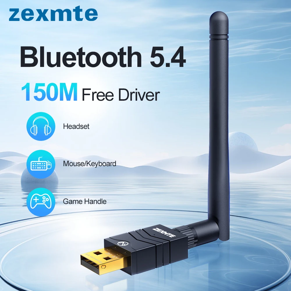 Zexmte 150M USB Bluetooth 5.4 Adapter Bluetooth 5.3 5.1 Zender 328ft Draadloze Audio-ontvanger Dongle Adapter Voor PC Computer