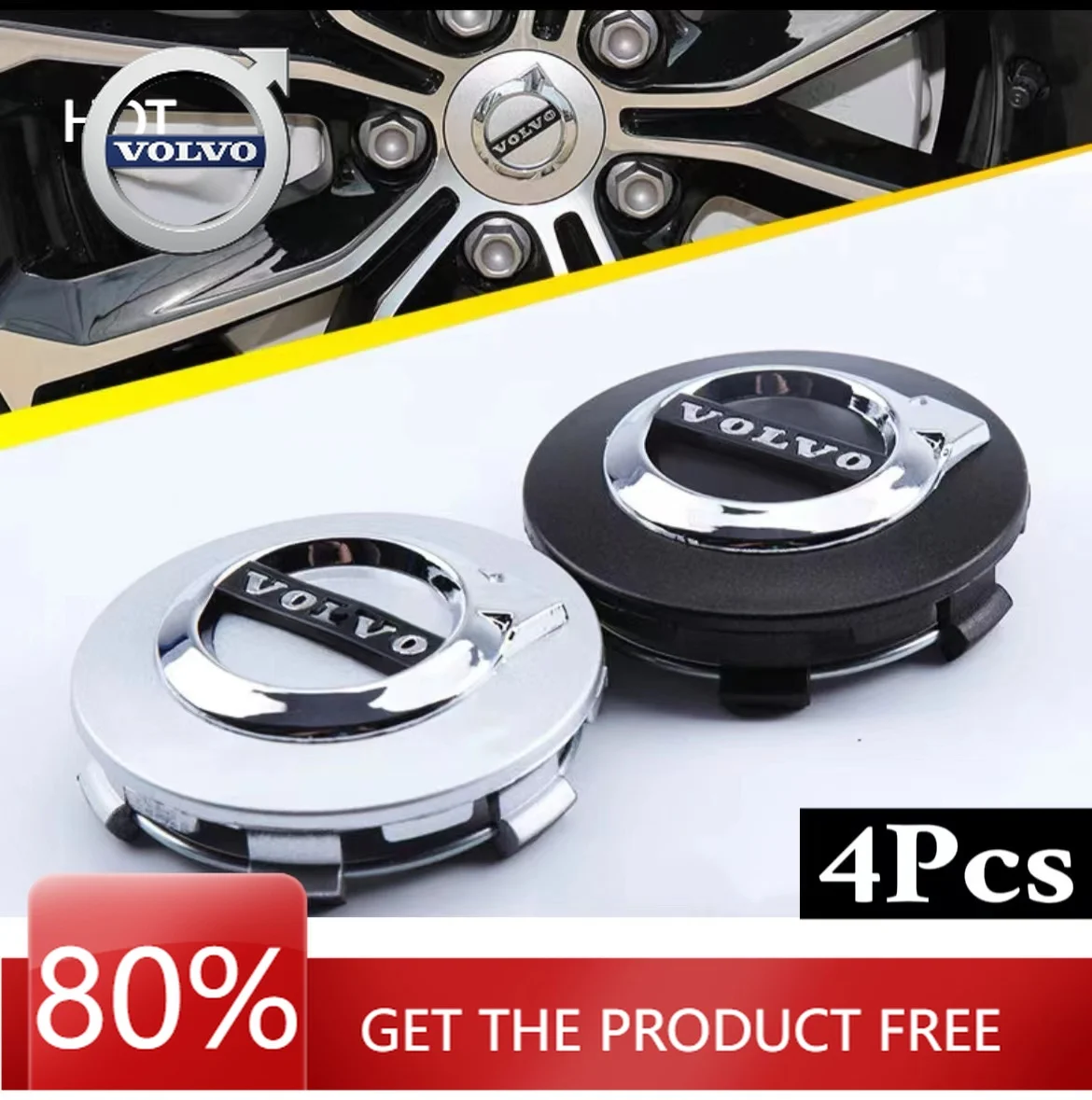 

2026 Hot For VOLVO 4 Pieces Car Hub Cap Wheel Rim Center Replace Cover For Volvo XC60 S60 V40 V50 V60 S80 S40 C30 AWD C70 S40 S6