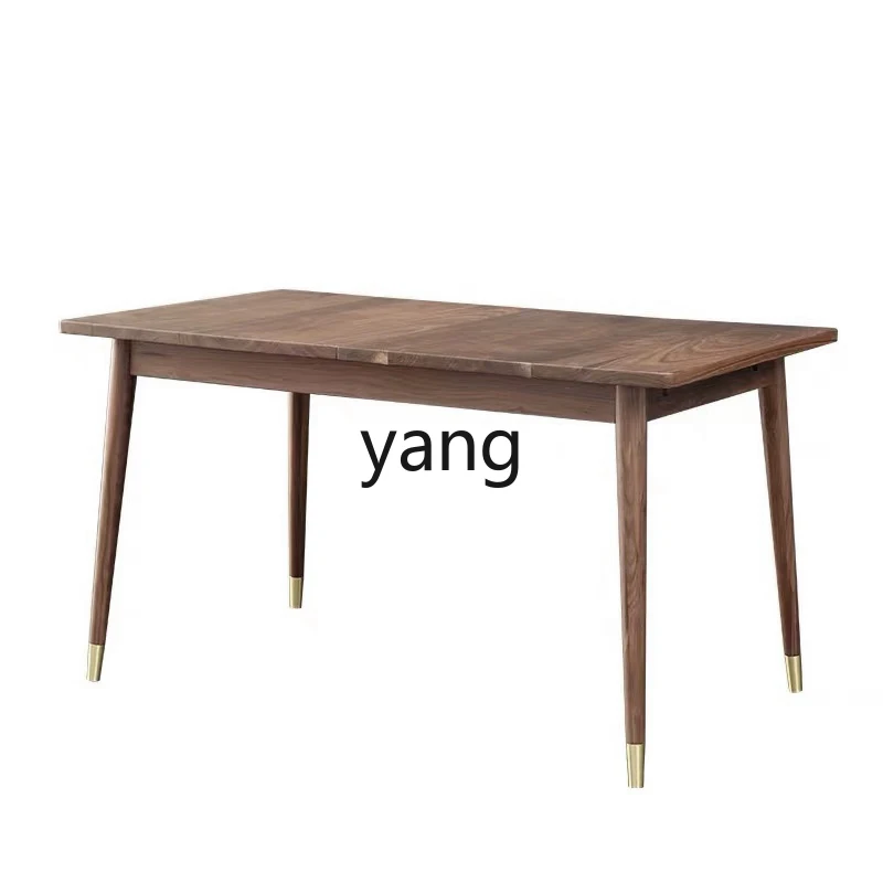 LMM retractable dining table Nordic rectangular log black walnut dining table simple extended home