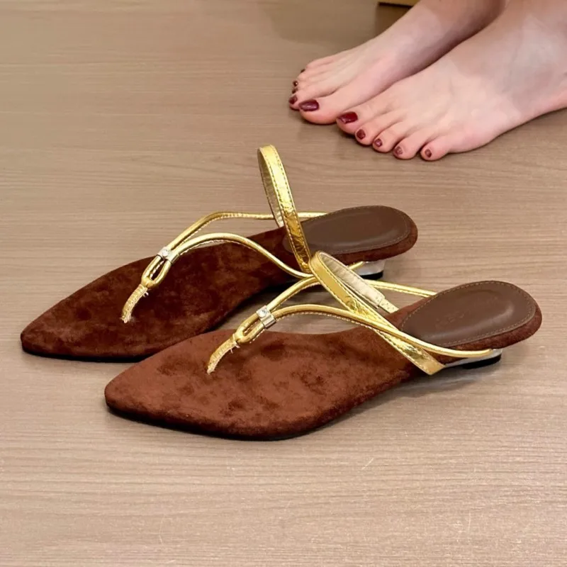 

2025 New Summer Women's Cross-Strap Open Toe Flip Flop Sandals Pointed Thong Beach Slippers Casual Sole Shoes Fashion Sandals