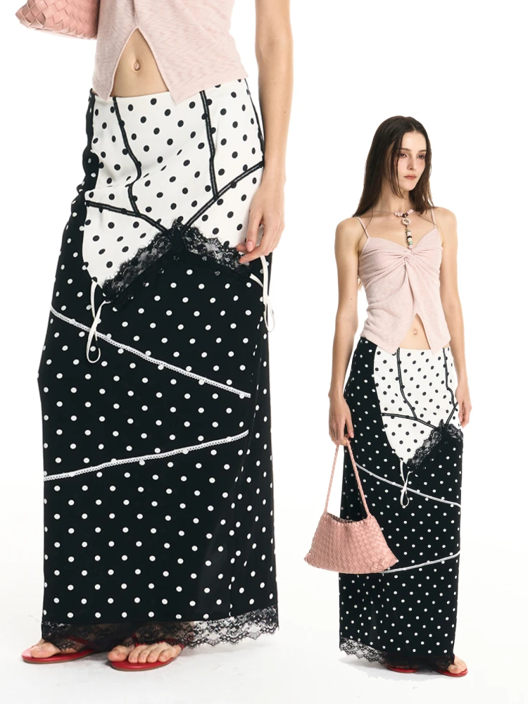 

Bla And White Polka Dot Color Blo f Skirt Women's Summer Casual A-Line Skirt Loose Fit mid Waist Polyester 00%