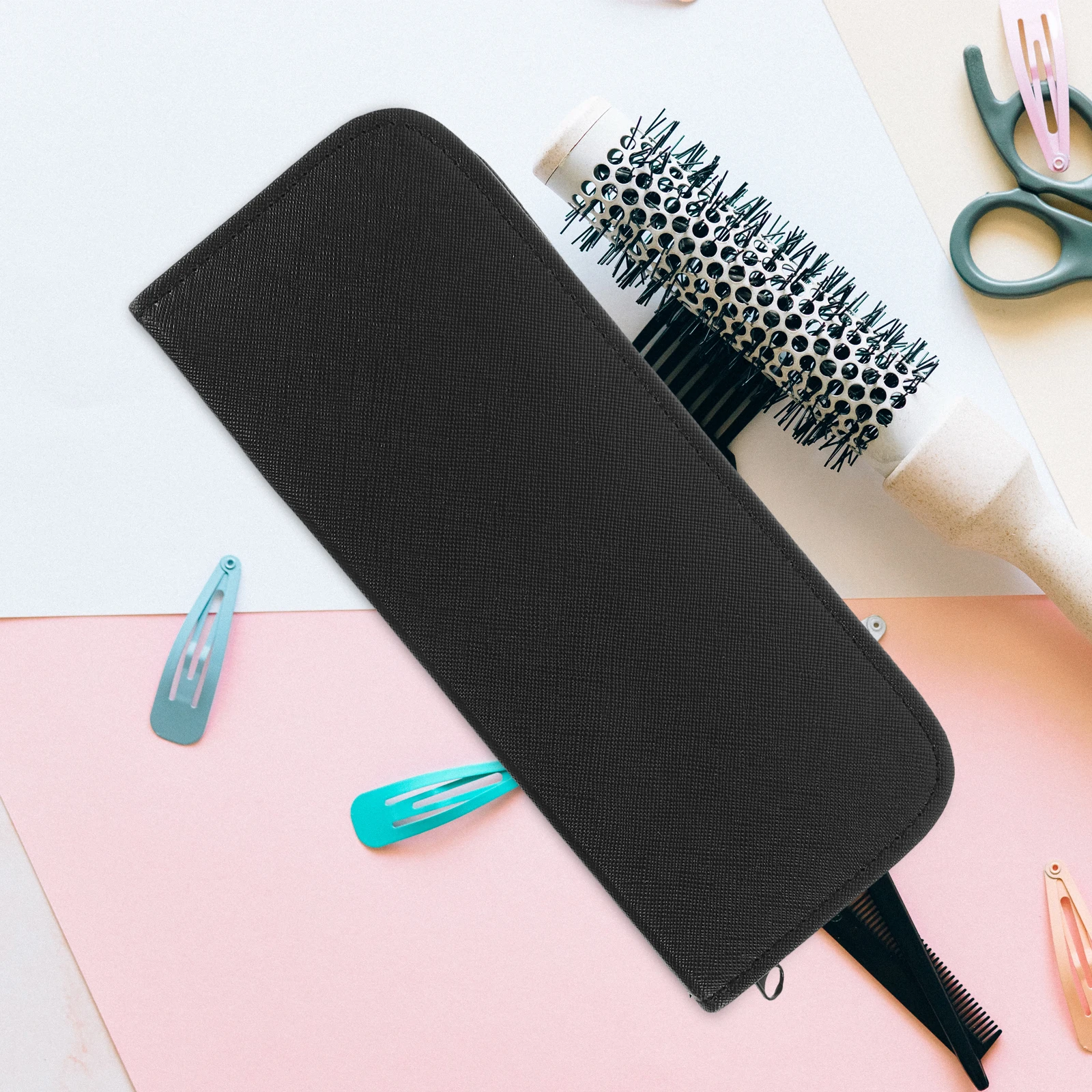 

Black Barber Scissors Bag 21.5*8*2Cm Canvas Pu Hairdressing Tool Pouch For Salon Comb Clip Storage Handbag