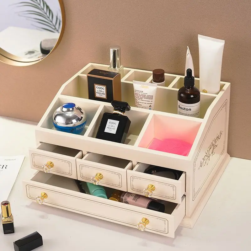 

Сплошной цвет, деревянная шкатулка для драгоценностей, домашняя большая настольная шкатулка для драгоценностей в европейском стиле, бытовая декоративная шкатулка для хранения с несколькими сетками LF719