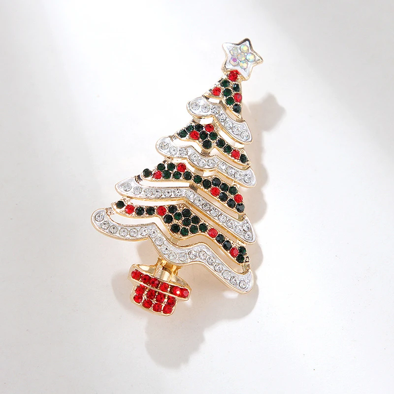 Fashion Rhinestone Christmas Tree Brooch For Women Clothing Coat Jewelry Accessories Gifts