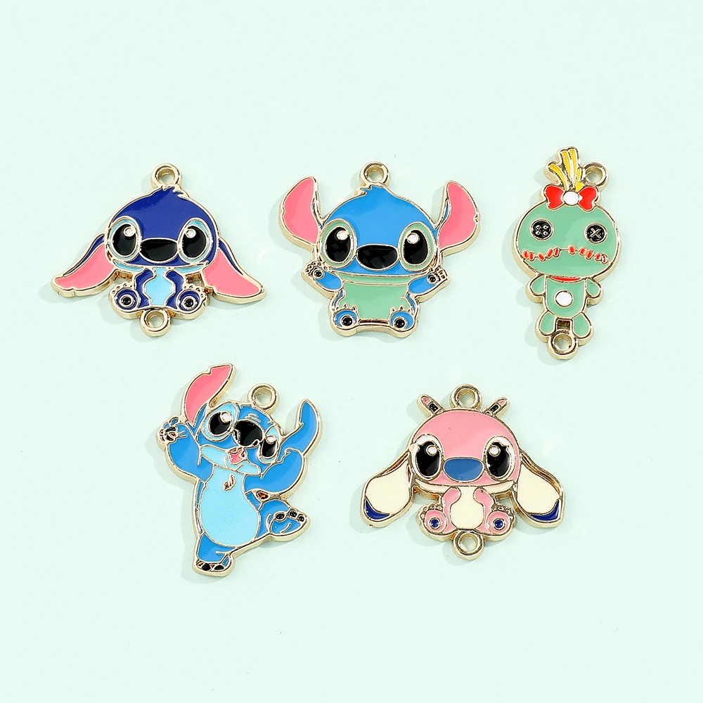 10pcs Anime Cartoon Lilo & Stitch Charm Metal Enamel Colorful Pendant DIY Necklace Earrings Bracelet For Jewelry Making