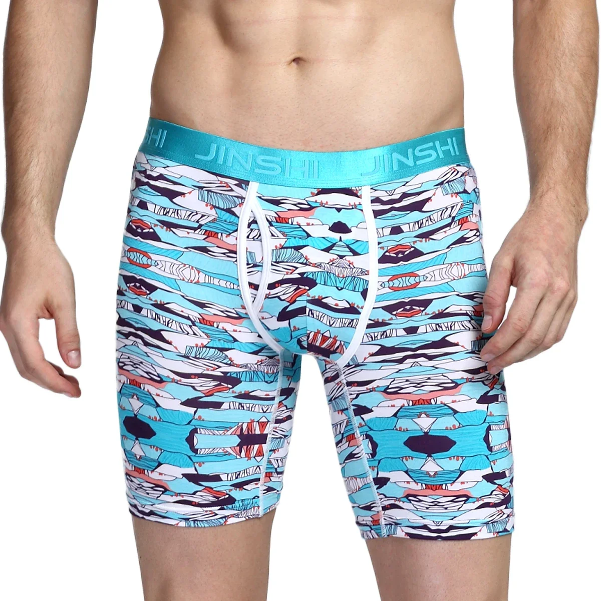 Jinshi Mens Boxer Briefs Long Leg Print Bamboo Boxers Homme Panties No Ride UP UnderPants