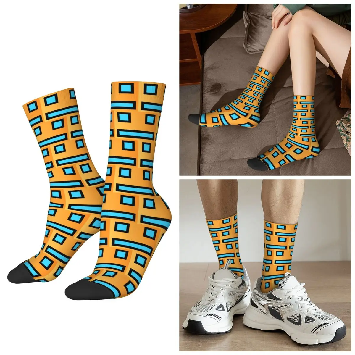 All Seasons Geometry Cube Gaming Dash Socks Harajuku Crew Socks Hip Hop Stockings for Men Women Valentine's Day Gifts
