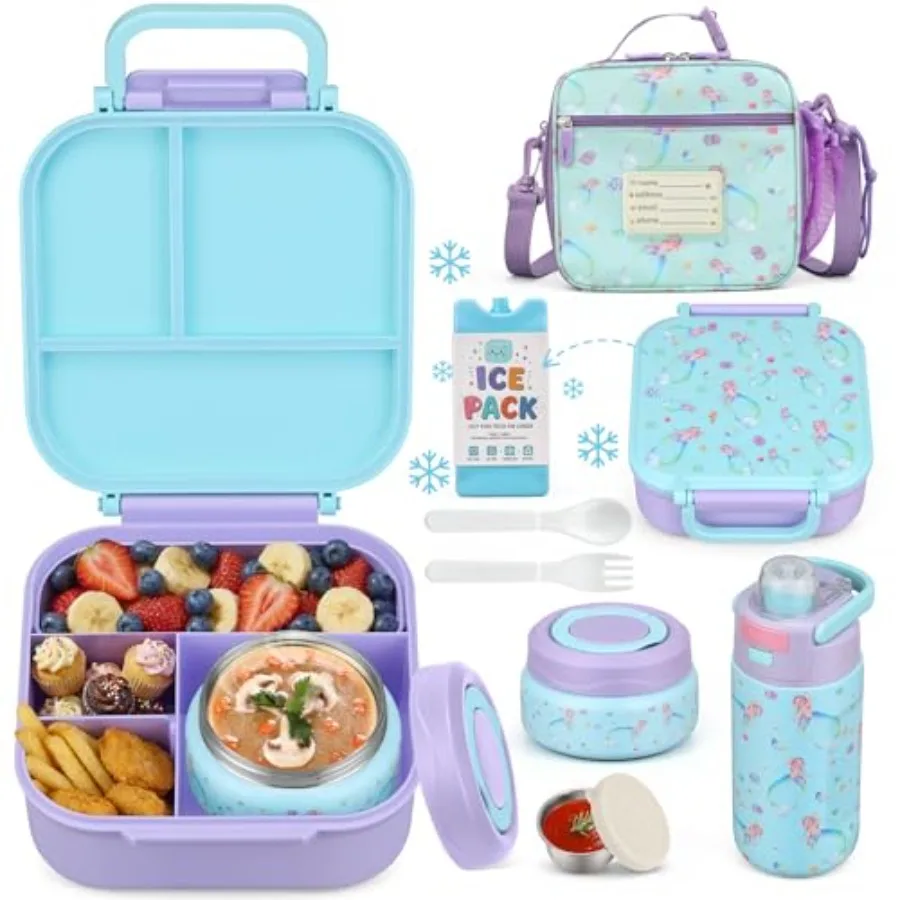 

Ланч-бокс Bento с термоизолированной бутылкой для супа из нержавеющей стали (7 унций) с соломинкой и изолированной сумкой для обеда, герметичный.