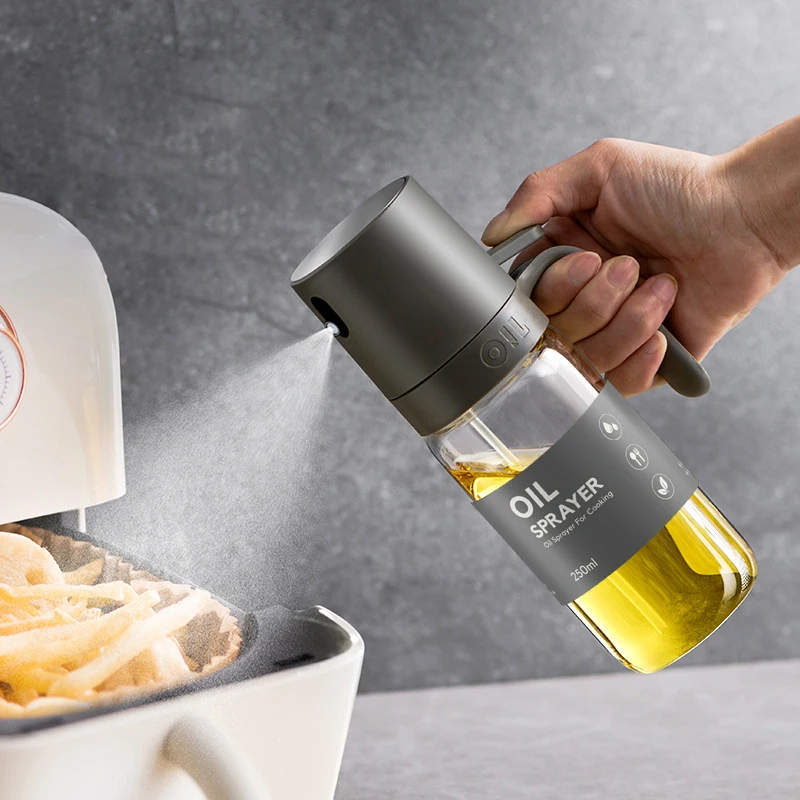 Oil Spray Bottle 250ml High Borosilicate Glass Cooking Oil Dispensers Olive Oil Sprayer Mister for Air Fryer Salad Baking