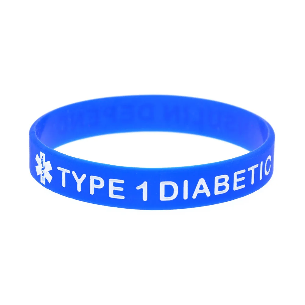 1 PC TYPE 1 DIABETIC INSULIN DEPENDENT Silicone Wristband Medical Bracelets Capital Letter