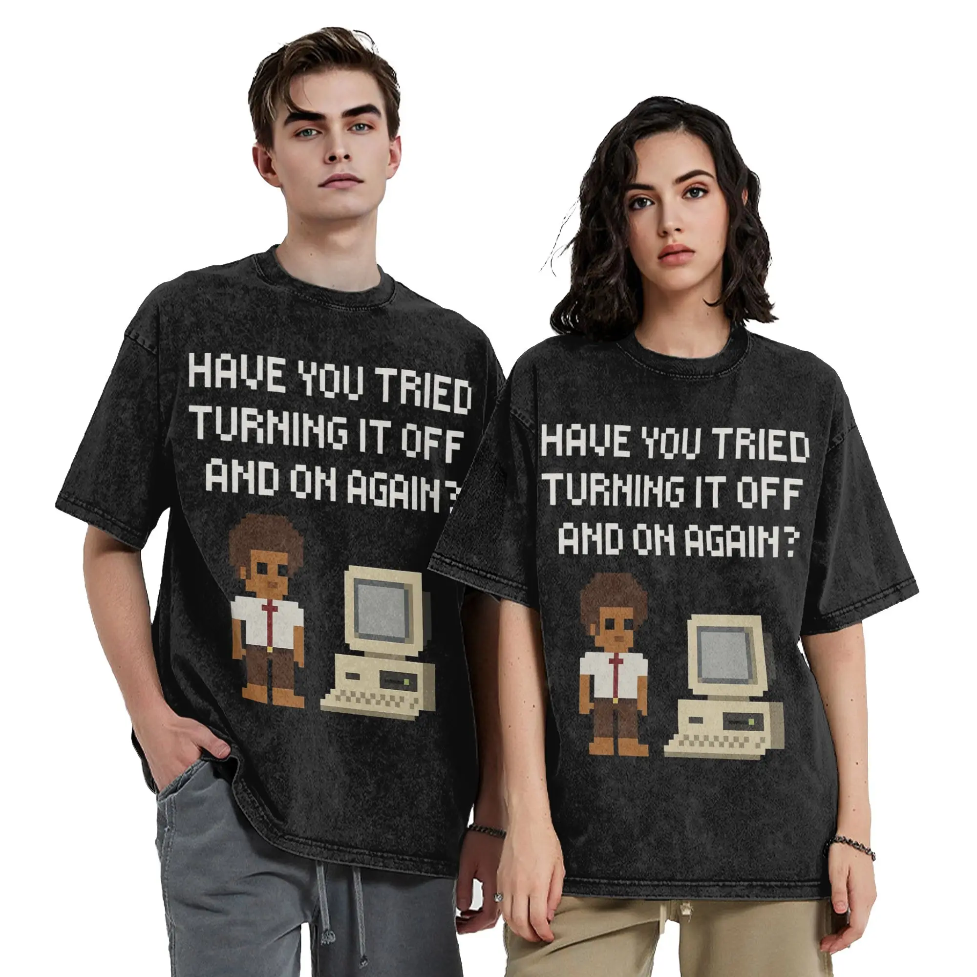 Washed T Shirt IT Crowd Roy Tech Support Quote Geek Hip Hop Vintage T-Shirt High Street  Streetwear Tops Tee Shirt for Men Women