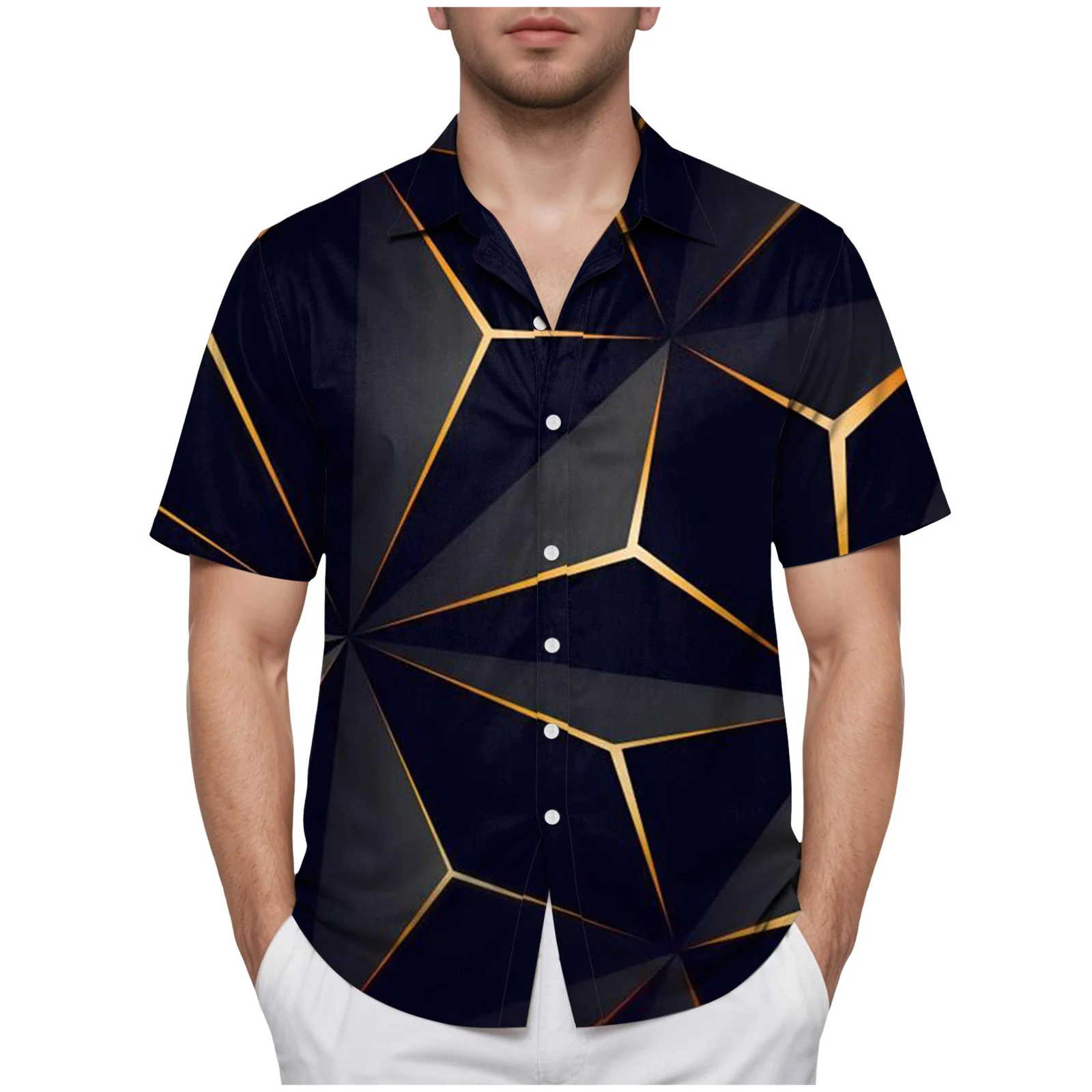 تبادل الرجال الرجال طية صدر السترة زر قميص قصير الأكمام أعلى الفن الرسم طباعة سيدة طويلة الأكمام المحملة