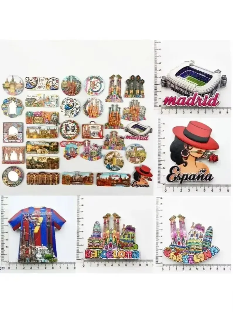 1PCS Spanish Barcelona UV Print Fridge Magnet Mosaic Dancer Design City Landmark Building Decoration Home Wall Art