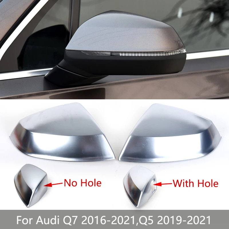 2PCS For Audi Q5 2019-2021 Q7 2016 2017 2018 2019-2021 Matte Chrome Silver Rearview Side Mirror Trim Cover Cap Shell Housing Lid