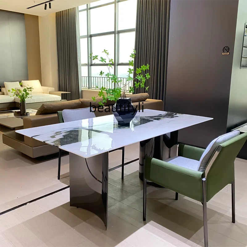 

Natural marble dining table rectangular minimalist household dining table high-end luxury stone dining table