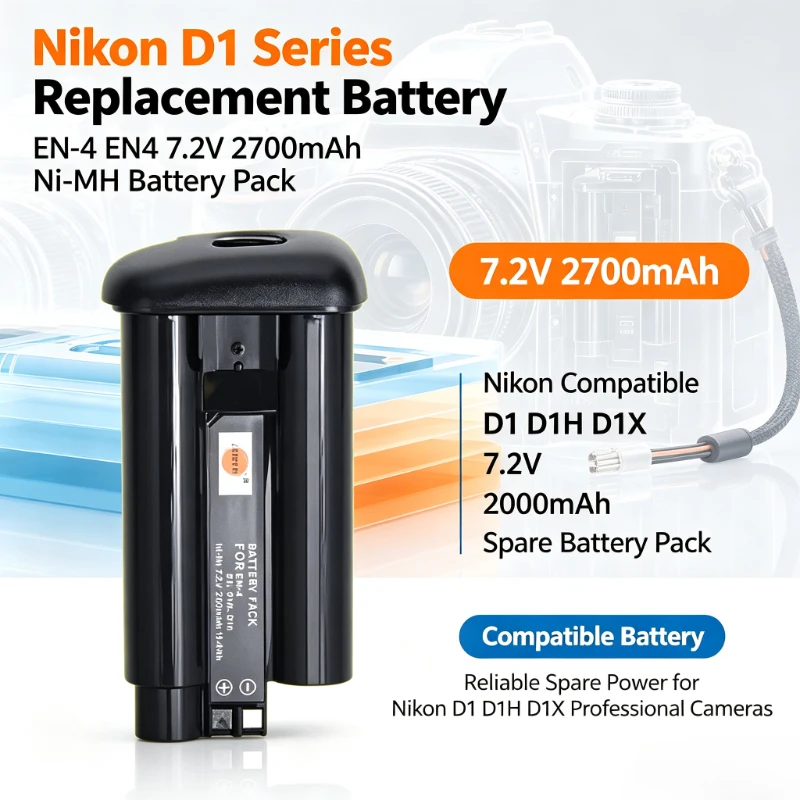 7.2V 2700mAh Ni-MH Rechargeable Battery EN-4 EN4 For Nikon D1 D1H D1X Professional Digital Camera Spare Battery Pack