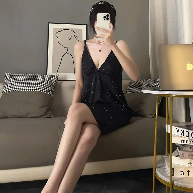 

Women's Sleepwear Large Backless Pure Desire Style Sleepwear Women's Summer Thin Strap Short Skirt Home Clothes