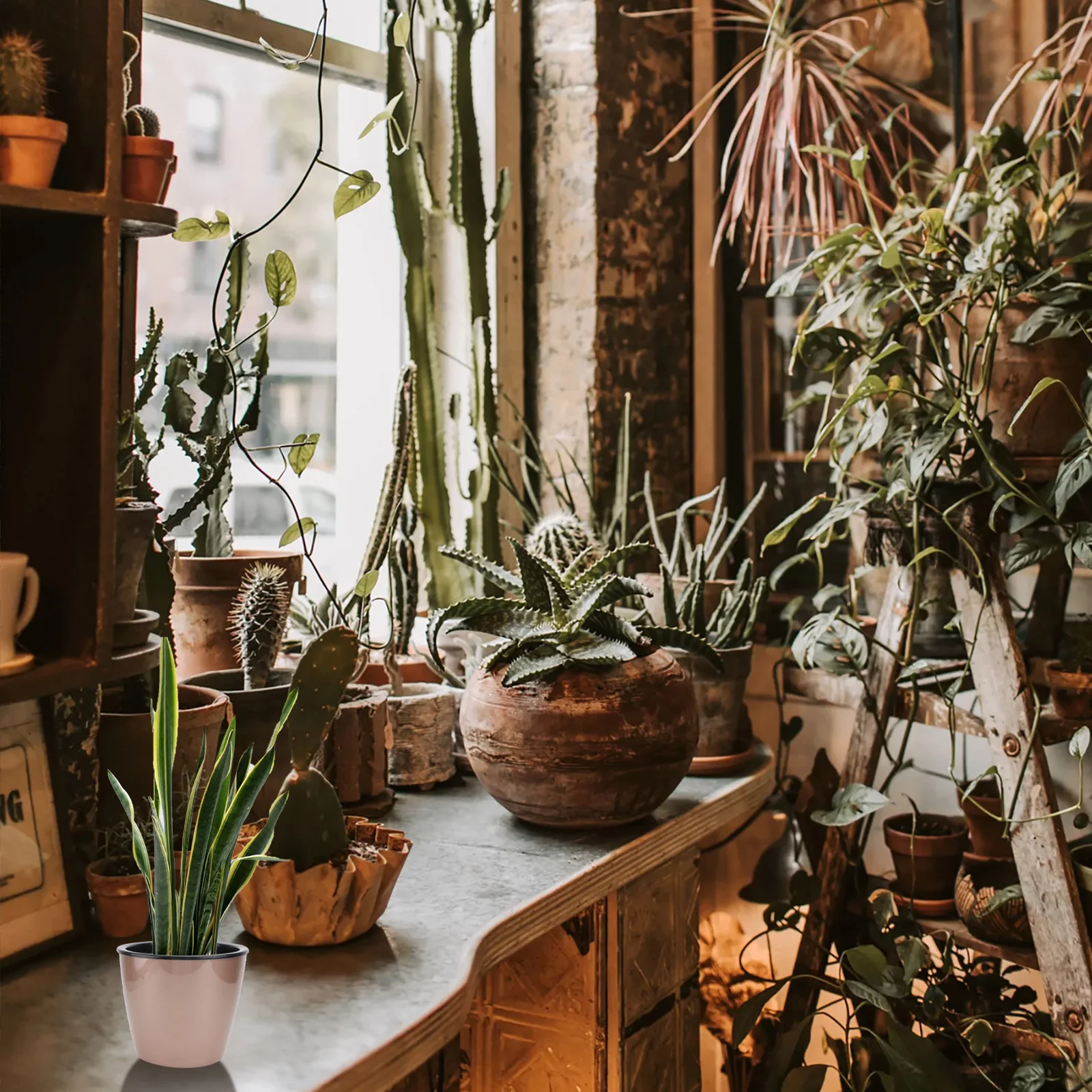 

1Pcs Automatic Water Absorption Flower Pot Durable Plastic Planter Vertical Grain Lazy People No Watering Plastic Flower