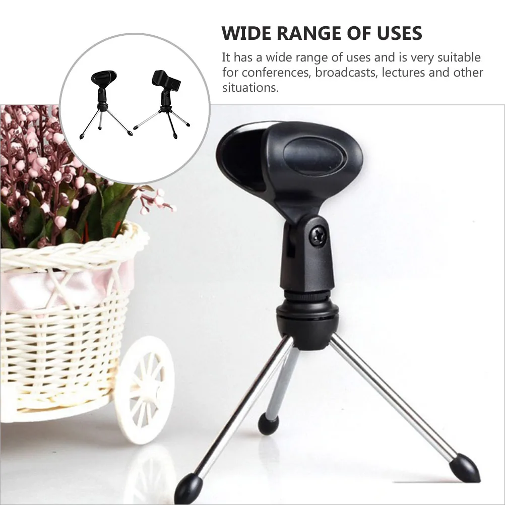 

2pcs Rotatable Microphone Stand Stable Triangular Structure Desktop Mic Bracket For Conference Broadcast Lecture Durable Plastic