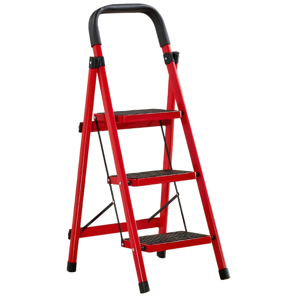 3 Step Folding Ladder Sturdy Steel Ladder 330LBS Capacity Sturdy& Portable Stepping Stools for RV Attic Daily Use at Home