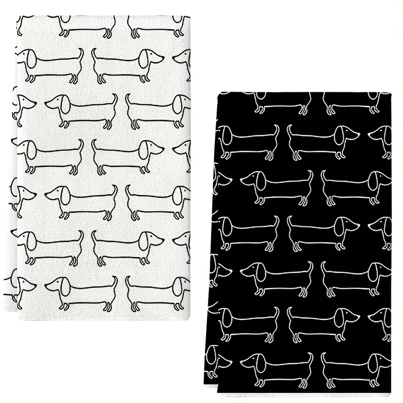 2pcs, black and white line dog kitchen towel, super absorbent kitchen bowl cloth, tableware drying towel, cleaning cloth.
