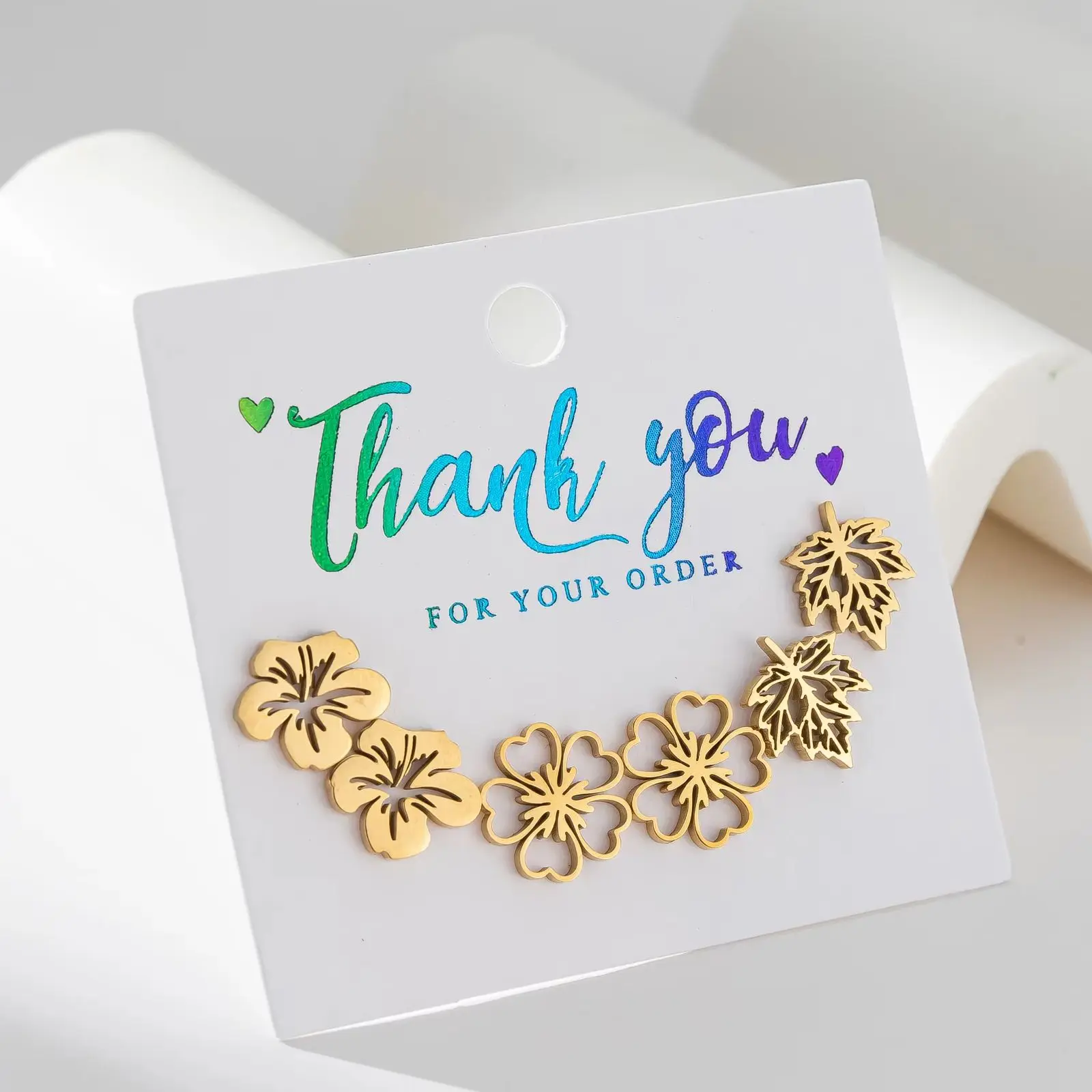 3Pairs Bohemian Small Flower Cherry Blossoms Earrings for Women Fashion Stainless Steel Jewelry Cute Lily Ear Studs Korean Gift