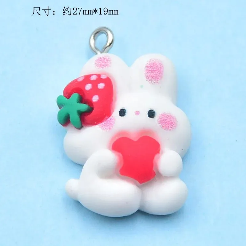 10Pcs Cartoon Strawberry Rabbit Resin Charms Cute Pendants DIY Jewelry Accessories For Keychains Bag Hanging Decorations view 4