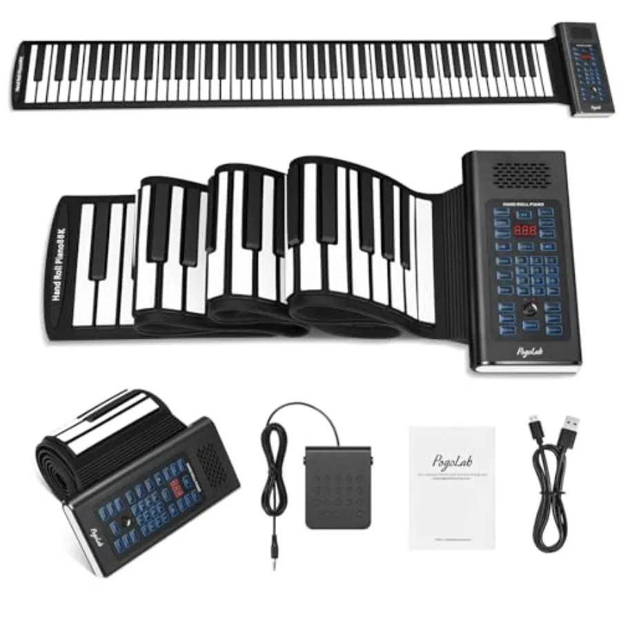 

88 Keys Roll Up Keyboard Piano Portable Electric Foldable with Sustain Pedal 20 Songs 128 Tones 128 Rhythms Rechargeable Wirele