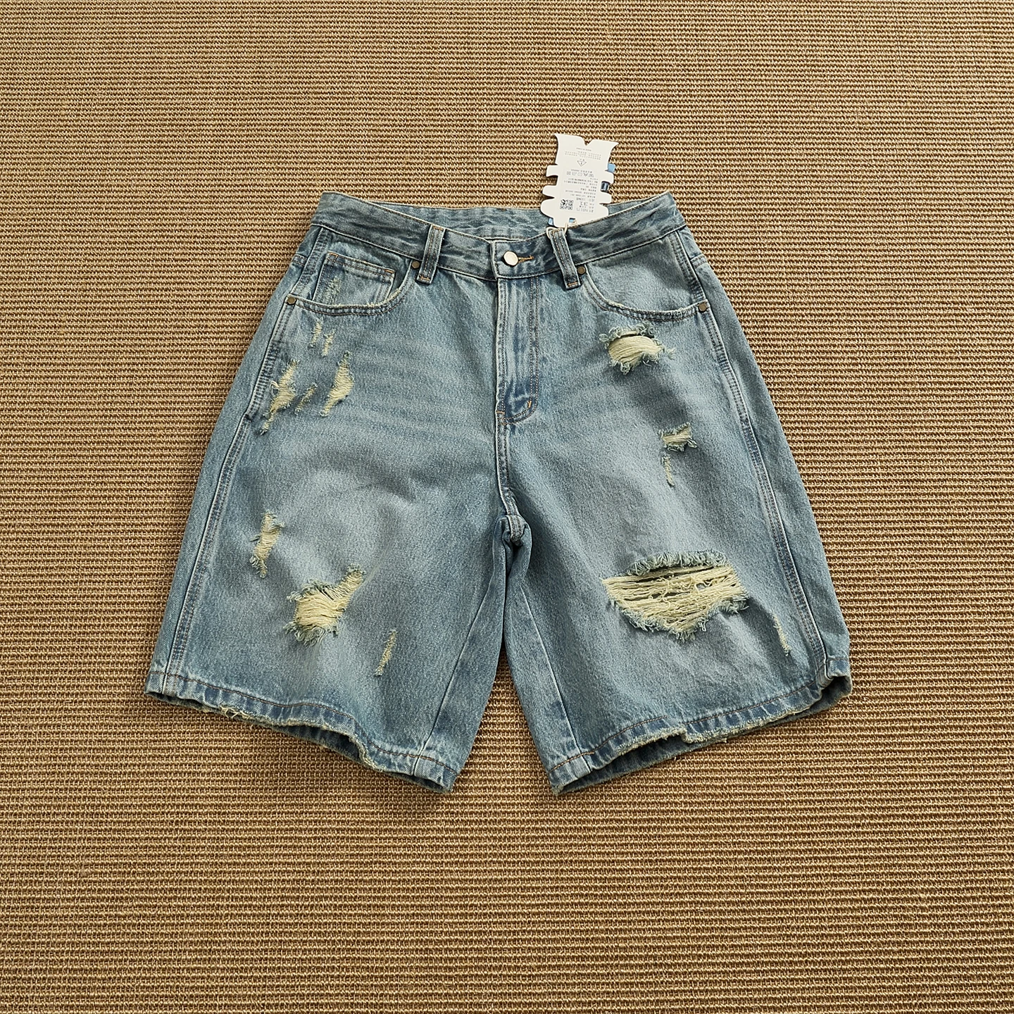 American Style Vintage Distressed Denim Shorts Men's Loose Straight Five-hole Summer Casual Workwear Mid-length Trendy