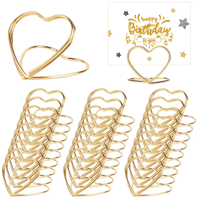 

10/20pcs Metal Place Card Holders Wedding Table Number Name Sign Birthday Party Decoration Supplies Heart Shape Photo Clip Stand