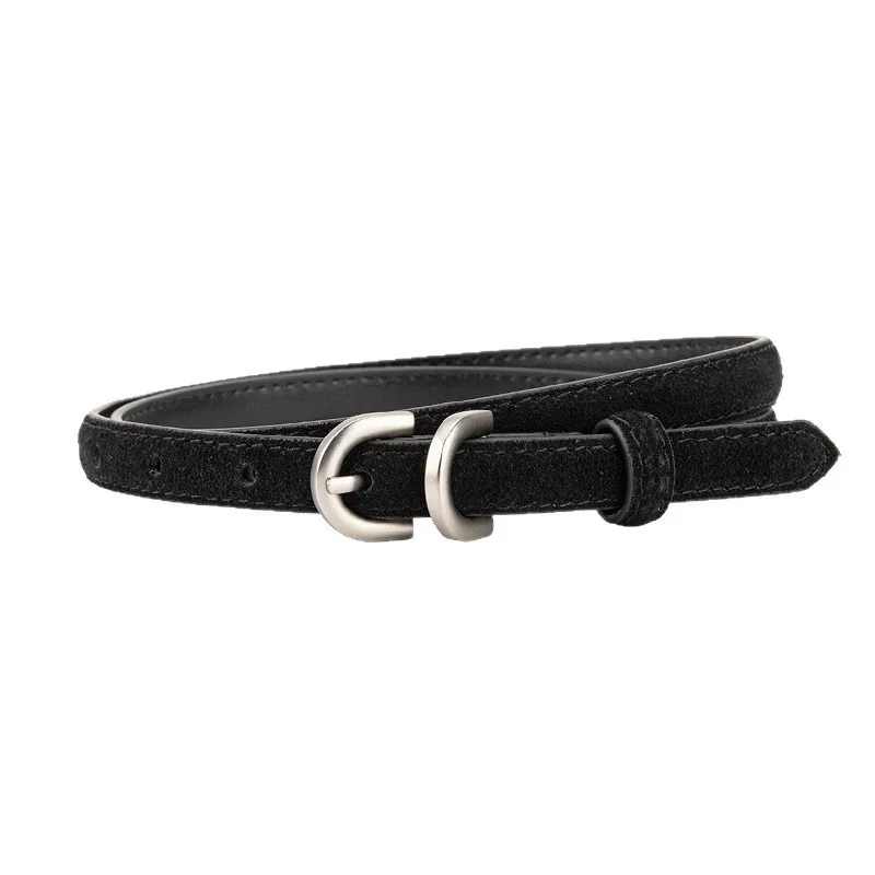 Pin Buckle Double Ring Women's Belt, Trendy Matte Suede, High-End and Versatile, Slim Waist Belt for Jeans