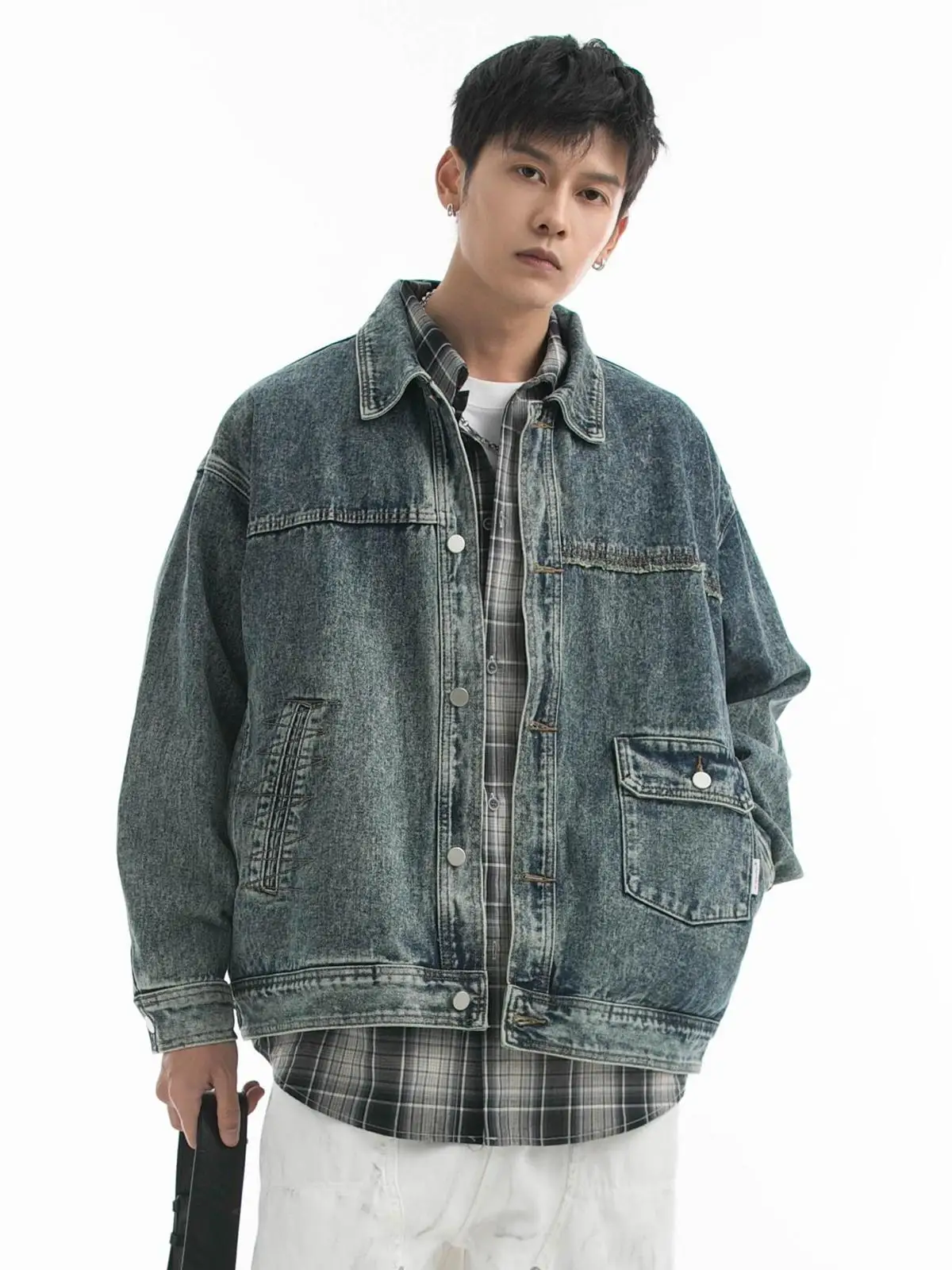 

Retro American Streetwear Multi-ket Faded Denim Jaet ort Boxy Couples Workwear Jaet Youth Trend Loose Fit Jeans Cloth