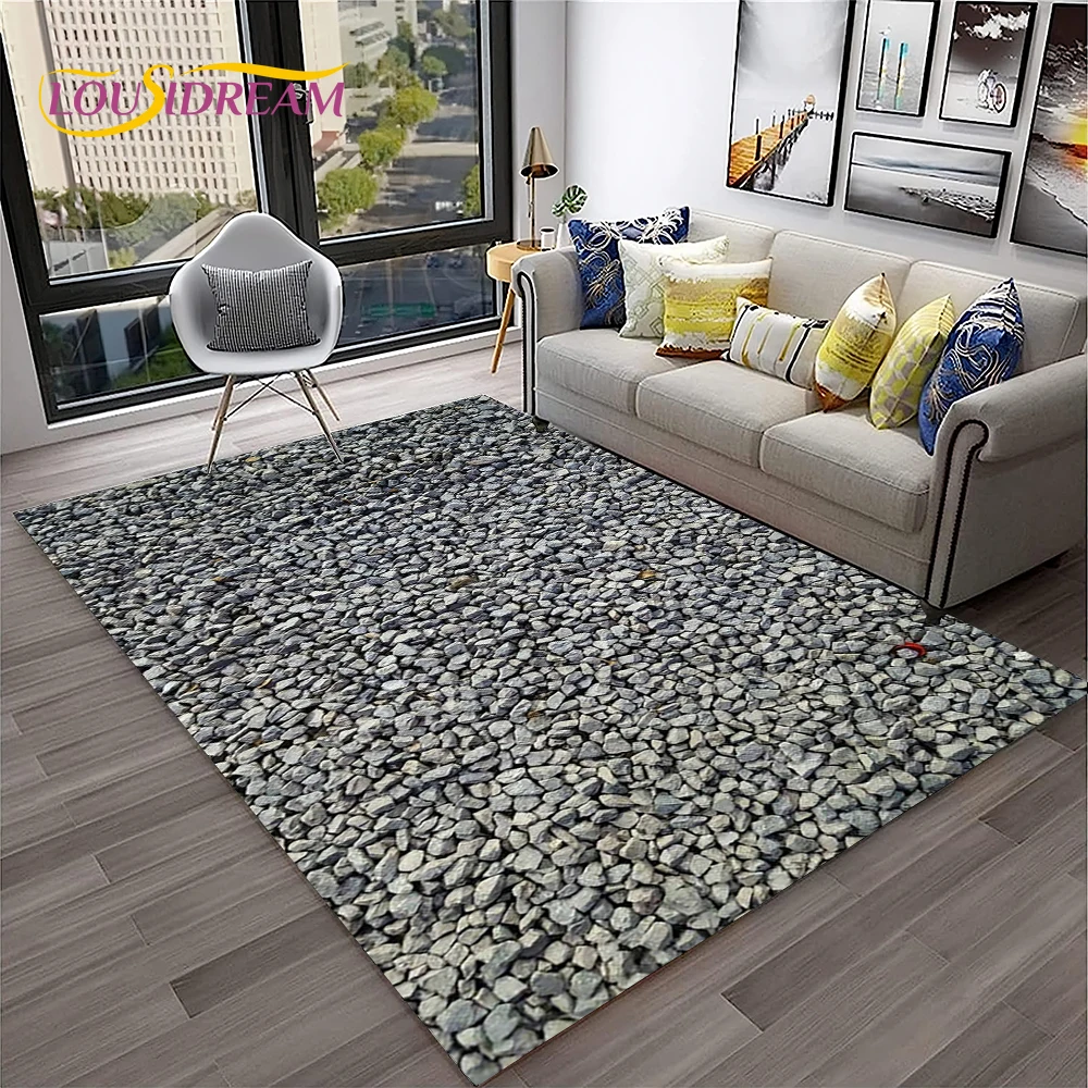 Pebbles Footprint 3D Stone Beach Carpet Rug for Home Living Room Bedroom Sofa Doormat Decor,Kid Play Area Rug Non-slip Floor Mat