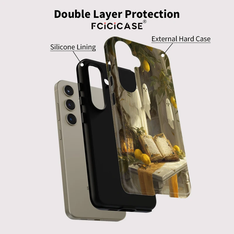 Fcicicase-funda de teléfono con diseño de libro fantasma para Samsung Galaxy A36 5G A56 A16 A26, funda de silicona mate acrílica a prueba de golpes