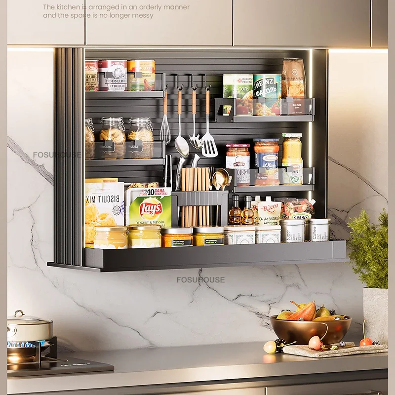 Pull-down Spice Rack for Kitchen Cabinets Vertical Lift Pull-out Basket Hanging Cabinets Smart Touch Control Storage Cabinet F