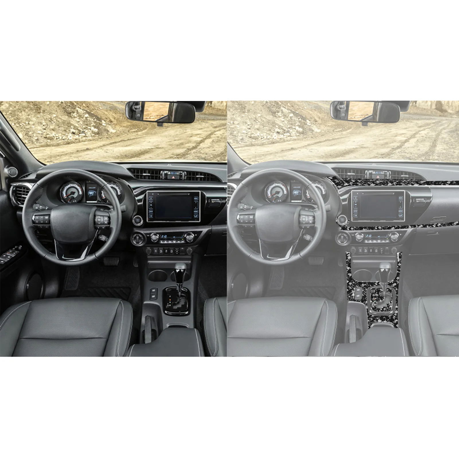 For Toyota Hilux 2015-2021 Forged Carbon Fiber Gear Shift Air Outlet Window Lift Panel Set Trim Car Interior Accessories Sticker