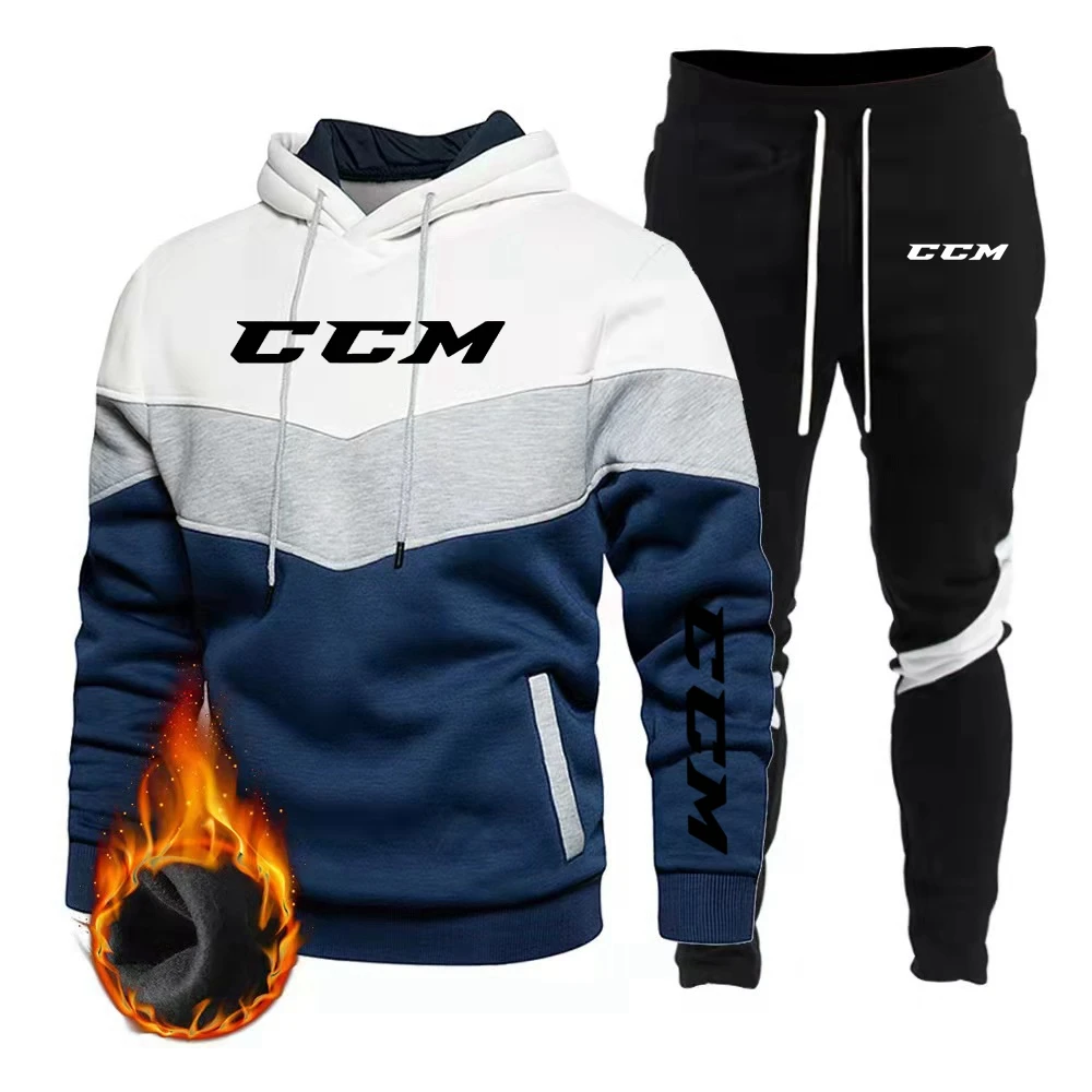 Conjunto de moletom com capuz masculino com velo, calça sanitária grossa e quente de 3 cores, moda primavera e outono, CCM