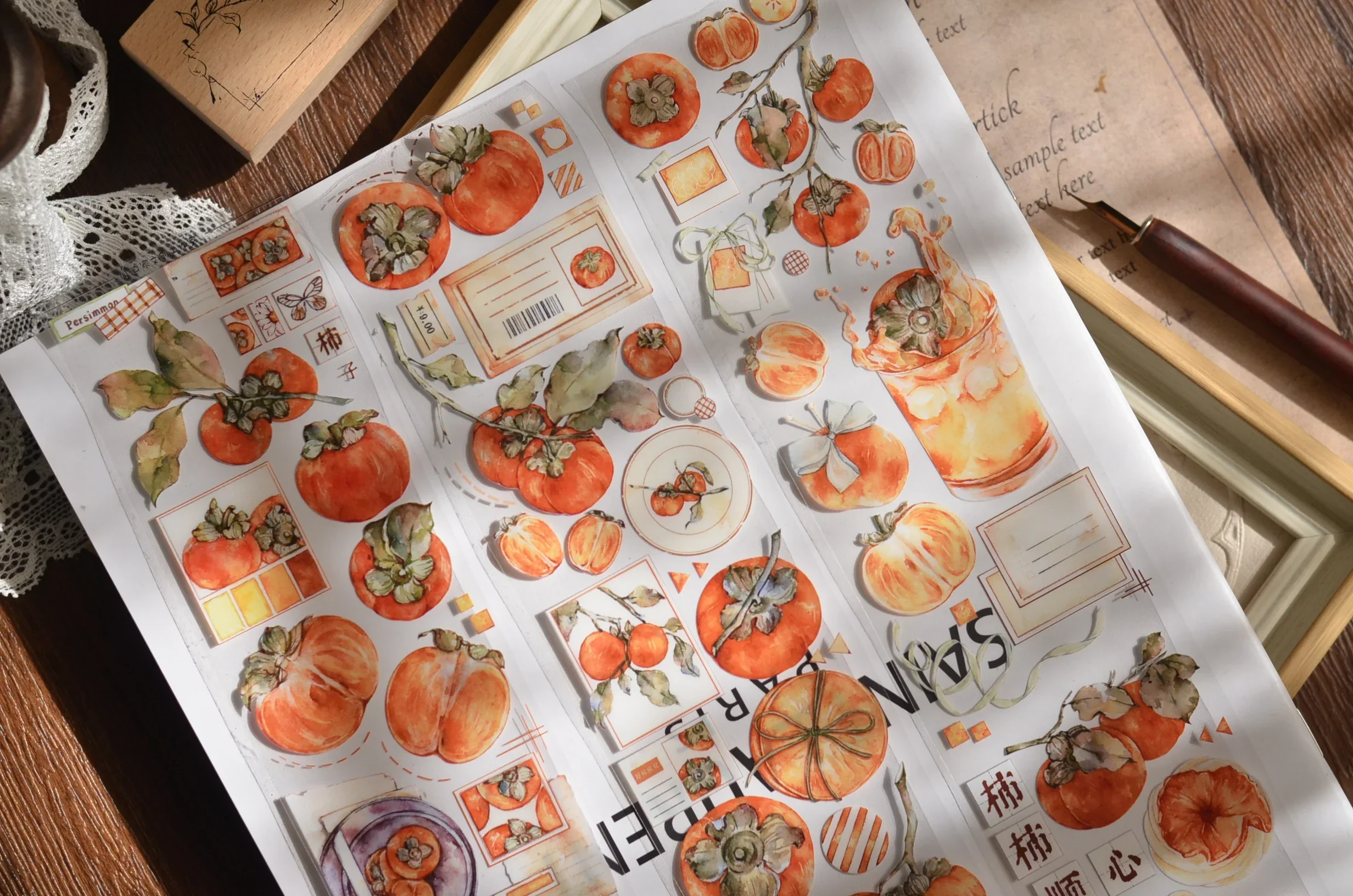 5 Meter Roll Persimmon Fruits Flower Journal Washi Tape and Paper PET Sticker