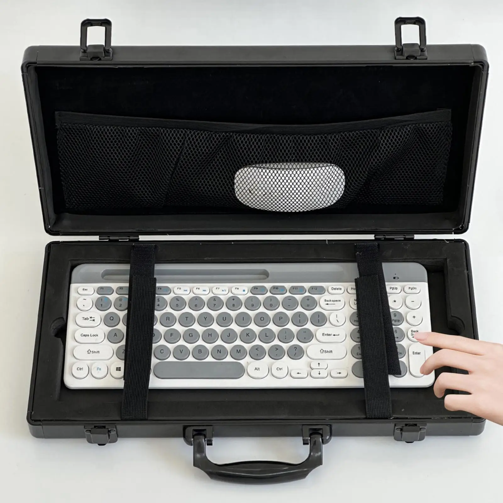 Hard Case for Keyboard, Waterproof Padded Keyboard Bag Protector Aluminum Wireless External Keyboard Travel Case Handbag (Black)