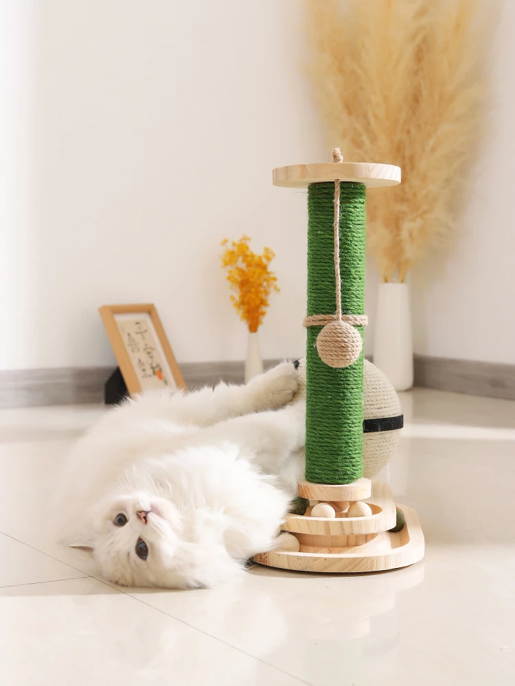 

Solid wood vertical cat scratching board column tree cat climbing frame integrated wear-resistant no chips sisal self-hi