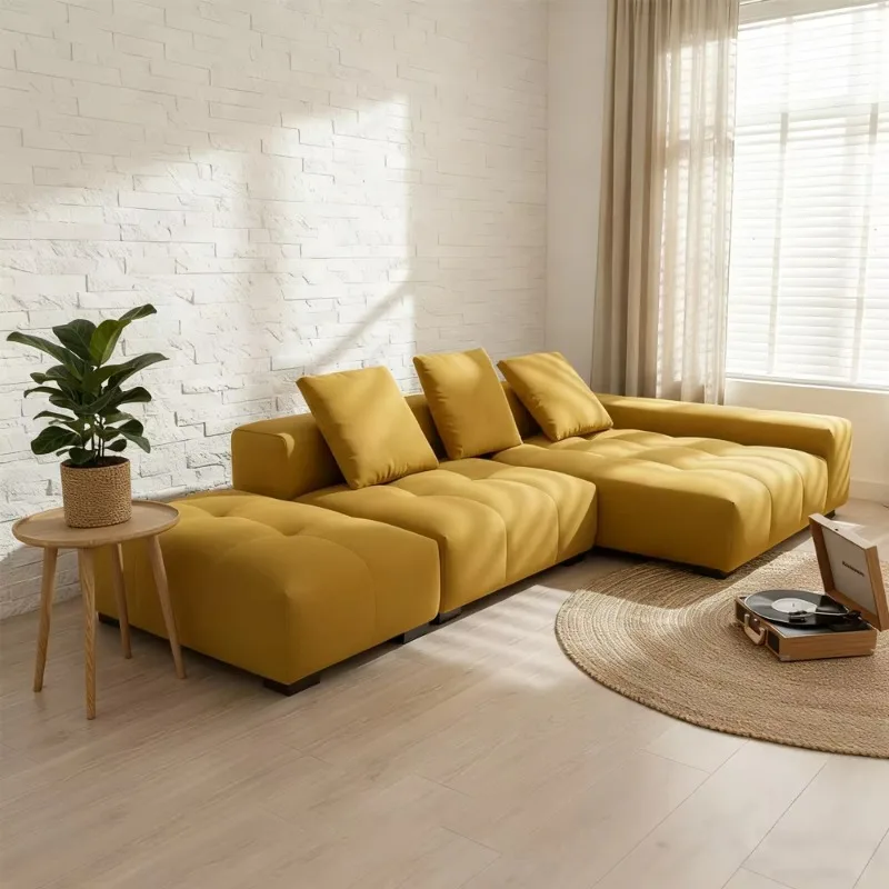 Island sofa set, comfortable L-shaped modular sofa design with modular combination sofa with deep tufting for living room