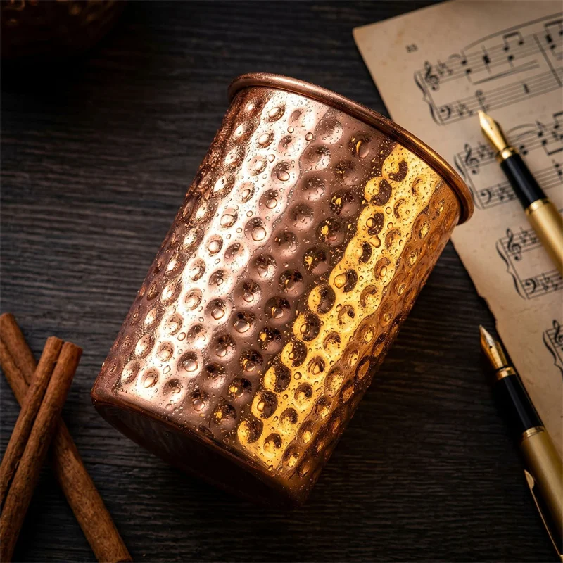 Retro Pure Copper 2 Cups, 2 Straws Set 400ml Solid Moscow Mule 100% Copper Cocktail Glass Beer Milk Mug Tea Tumbler Drinkware