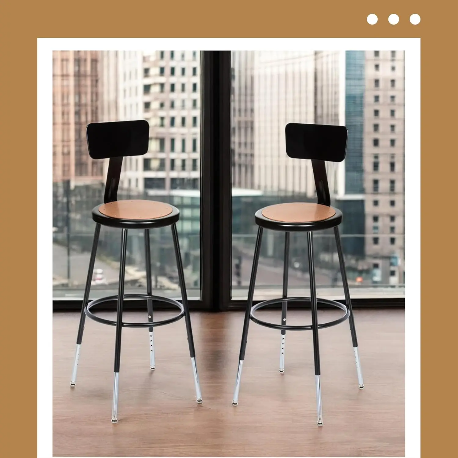 (2 Pack Height Adjustable Steel Stools With Backrest, Black, 25-33