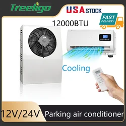 Treeligo 12V/24V Truck Split Air Conditioner Electric Parking Cooler AC Unit For Tractor Cab Truck Camper Van Caravan Motor home